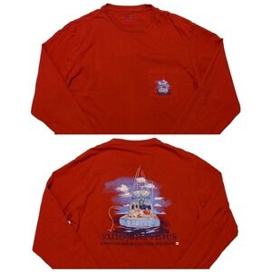 VINEYARD VINES Long Sleeve Pocket T-Shirt Christmas Knotty‎ Santa Boat Small S
